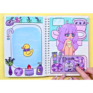 Đồ chơi bóc dán Ngôi nhà tím mộng mơ - 2 em búp bê tóc bồng bềnh đáng yêu