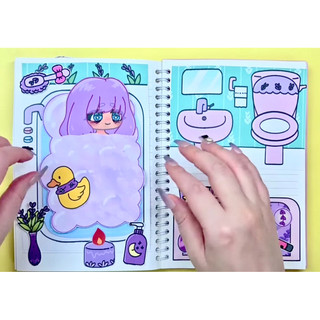 Đồ chơi bóc dán Ngôi nhà tím mộng mơ - 2 em búp bê tóc bồng bềnh đáng yêu