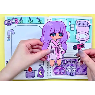 Đồ chơi bóc dán Ngôi nhà tím mộng mơ - 2 em búp bê tóc bồng bềnh đáng yêu