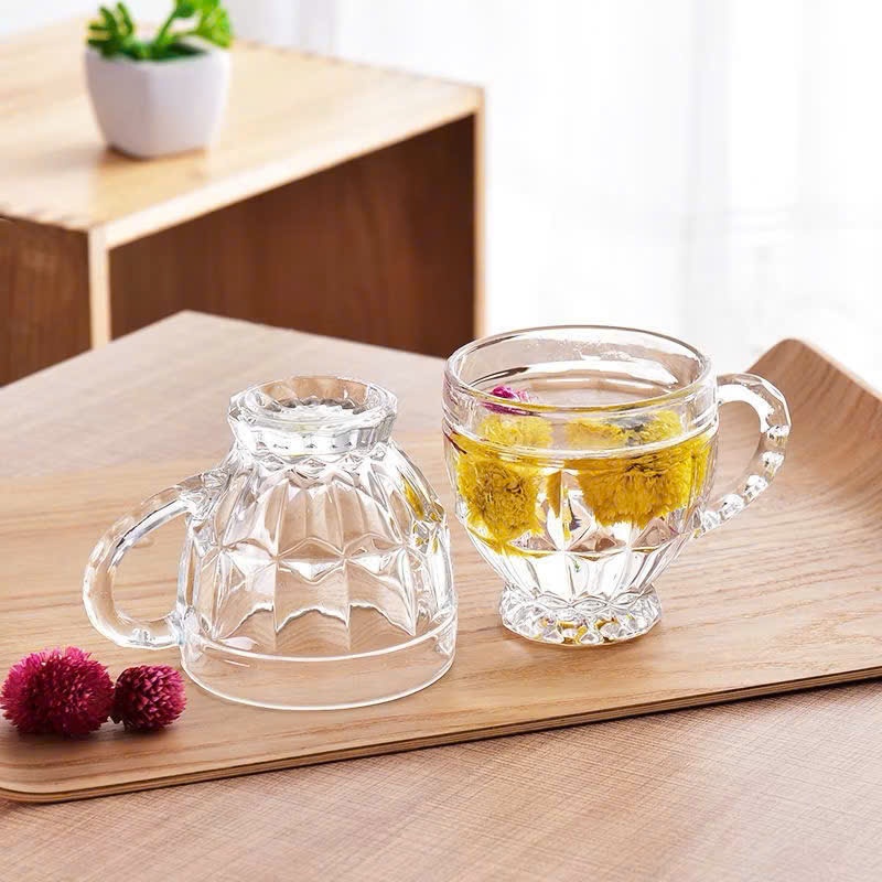 Ly Thủy Tinh Có Quai Vân Kim Cương - Cốc Thủy Tinh Uống Trà