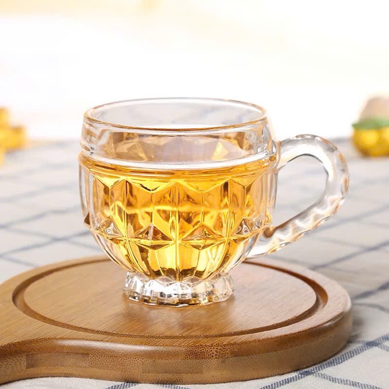 Ly Thủy Tinh Có Quai Vân Kim Cương - Cốc Thủy Tinh Uống Trà