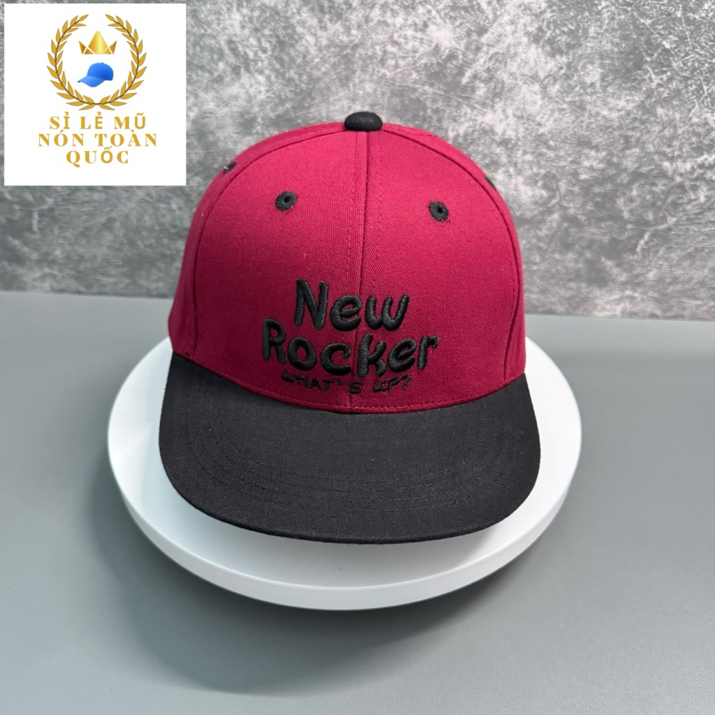 Mũ hiphop cho bé 3-8 Tuổi - mũ snapback kaki phối màu thêu newrocker phong cách cho bé