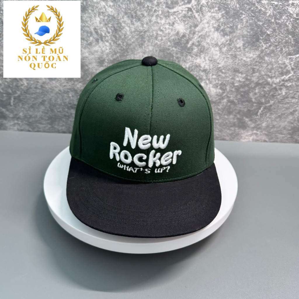Mũ hiphop cho bé 3-8 Tuổi - mũ snapback kaki phối màu thêu newrocker phong cách cho bé