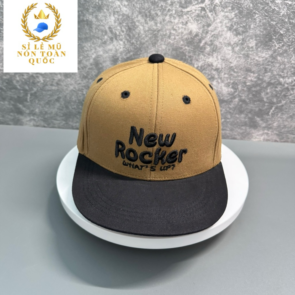 Mũ hiphop cho bé 3-8 Tuổi - mũ snapback kaki phối màu thêu newrocker phong cách cho bé