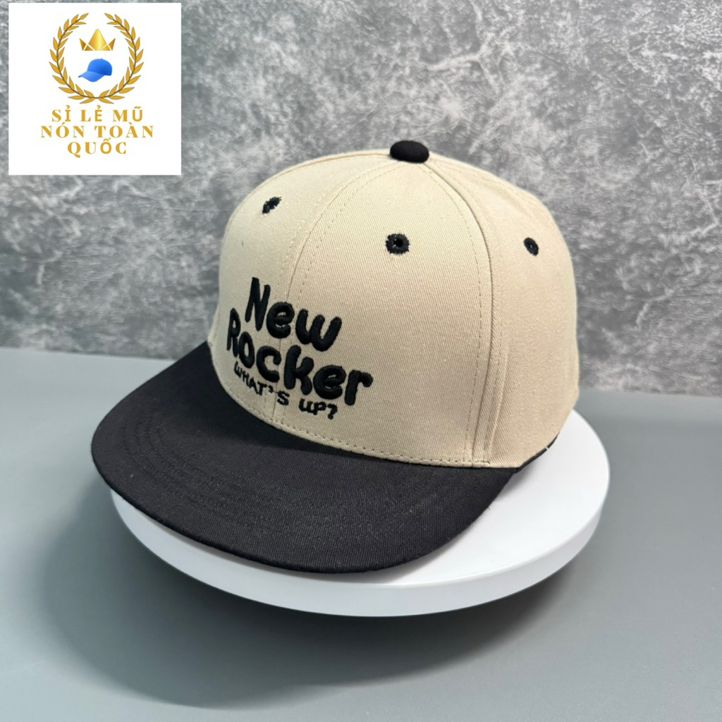 Mũ hiphop cho bé 3-8 Tuổi - mũ snapback kaki phối màu thêu newrocker phong cách cho bé