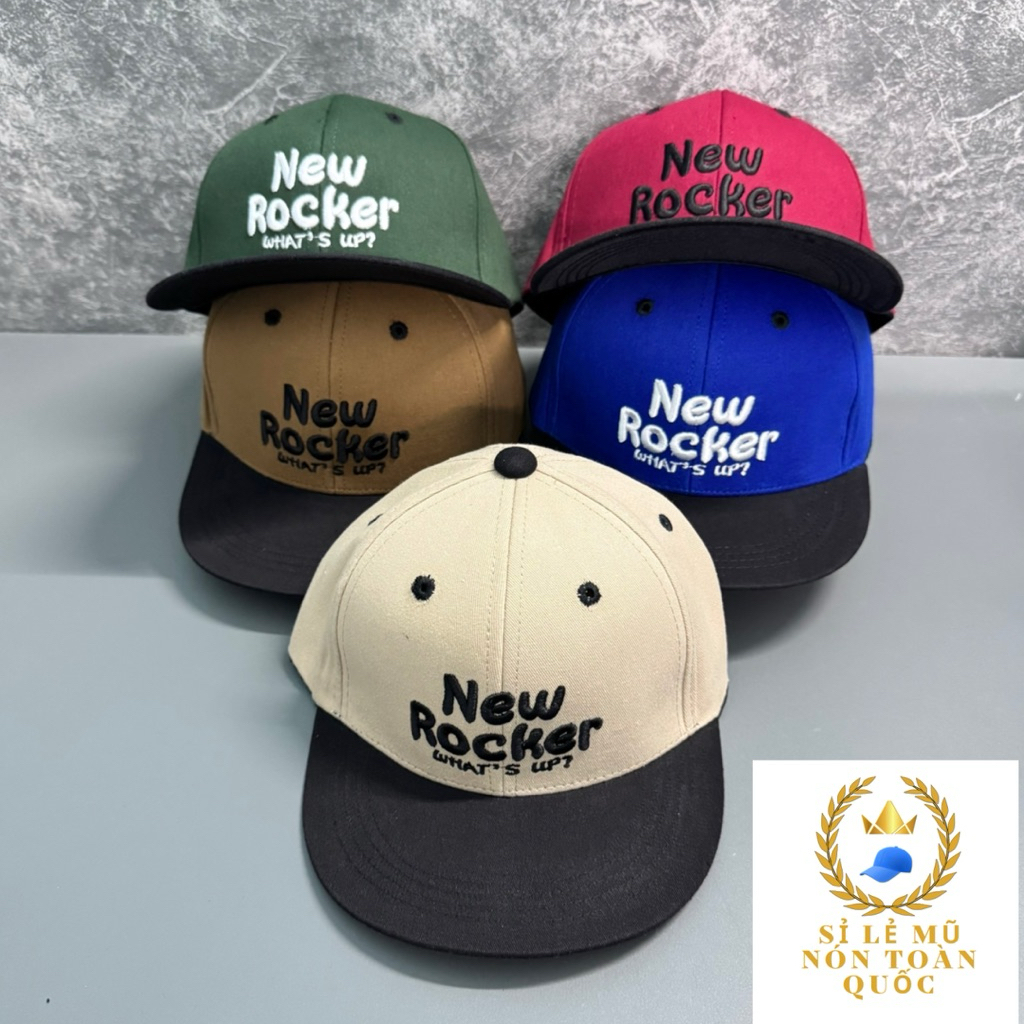 Mũ hiphop cho bé 3-8 Tuổi - mũ snapback kaki phối màu thêu newrocker phong cách cho bé