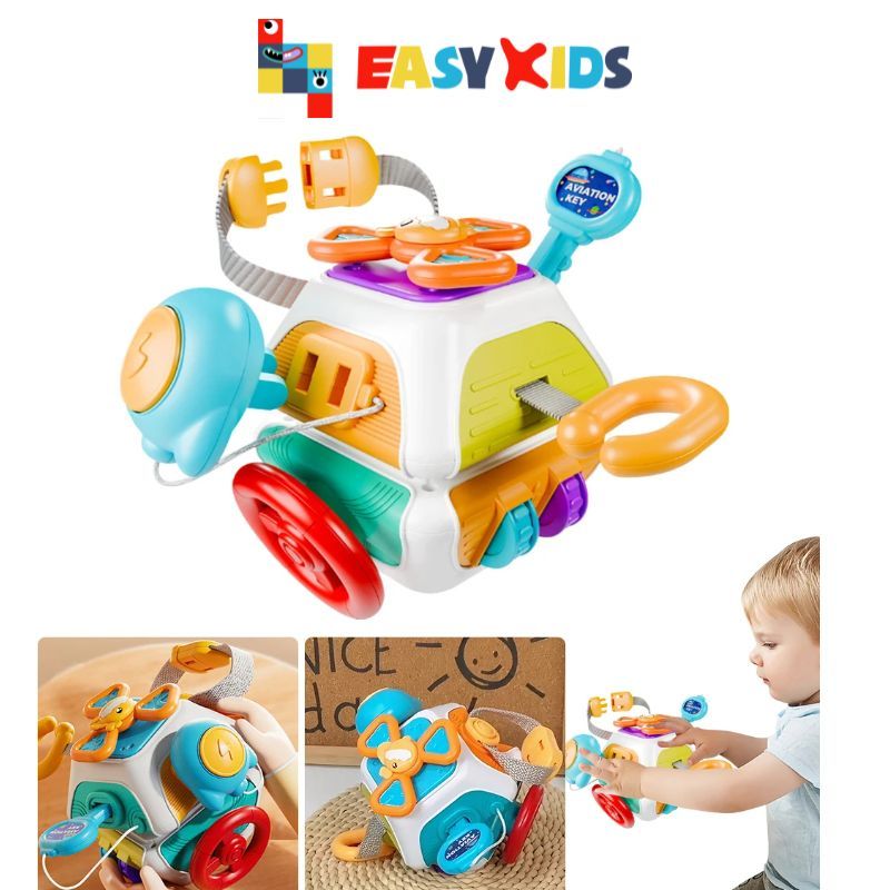 Đồ Chơi Thông Minh Trí Tuệ Khối Bận rộn Montessori Cho Bé Trai Gái 0-3 Tuổi Busy Cube