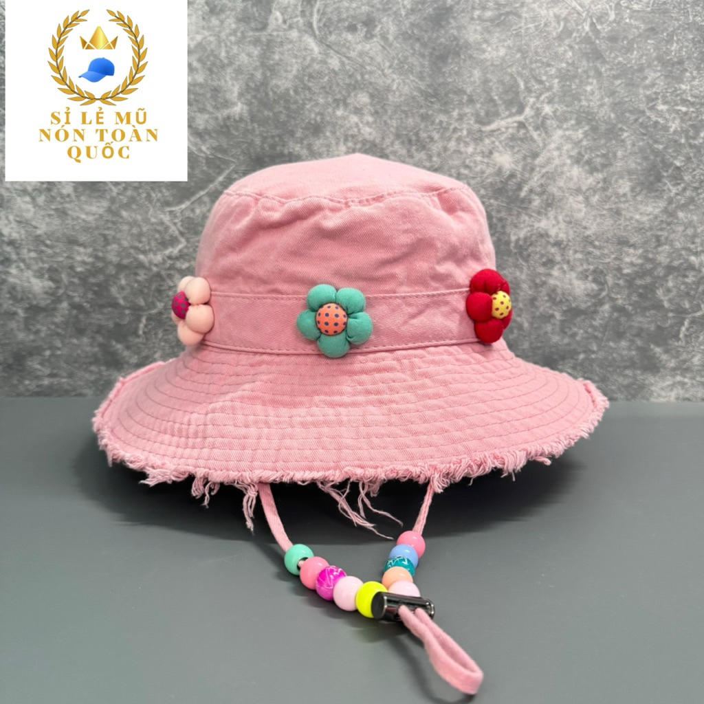 Mũ bucket nón tua rua vành cho mum và bé mang đôi đính dây hạt phối cham hoa nhỏ siêu xinh