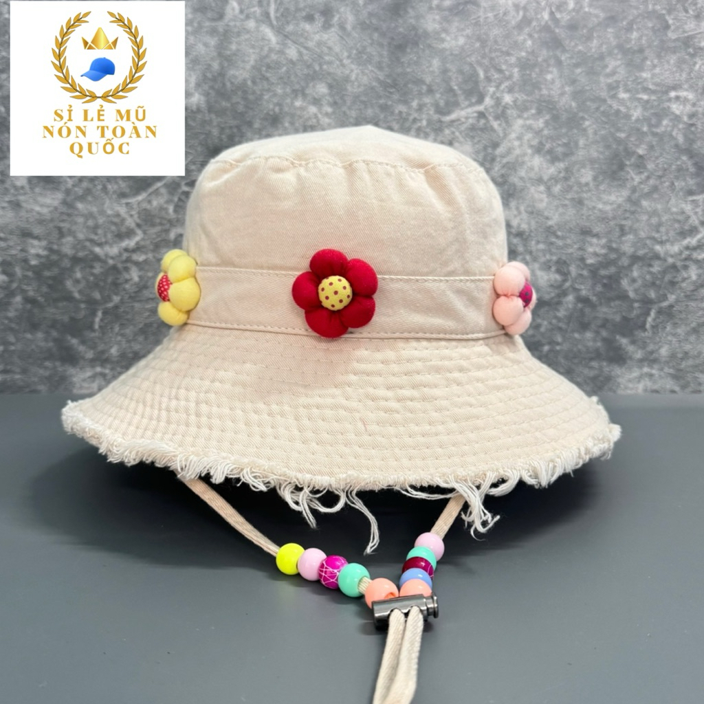 Mũ bucket nón tua rua vành cho mum và bé mang đôi đính dây hạt phối cham hoa nhỏ siêu xinh