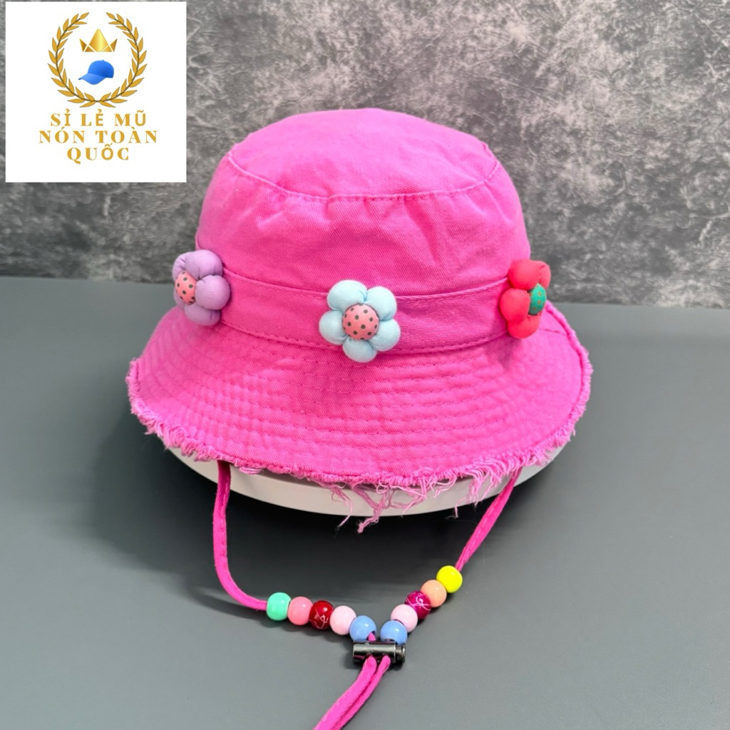 Mũ bucket nón tua rua vành cho mum và bé mang đôi đính dây hạt phối cham hoa nhỏ siêu xinh
