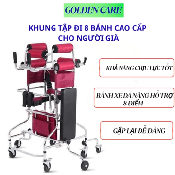 Khung tập đi 8 bánh có ghế ngồi da thoải mái, khung tập đi đứng hỗ trợ đi lại an toàn cho người già, tai biến BH 2 năm