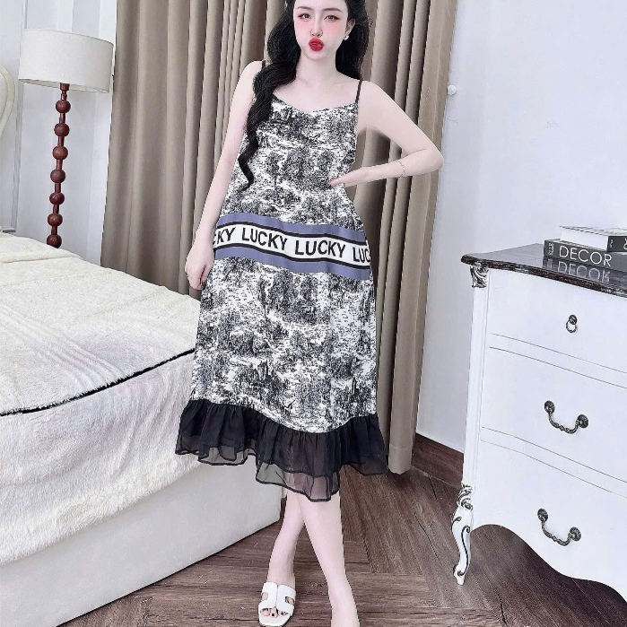 Đầm ngủ dễ thương,váy ngủ lụa dài đáng yêu,đồ ngủ lụa latin cao cấp hai dây mịn mát dành cho nữ [06]