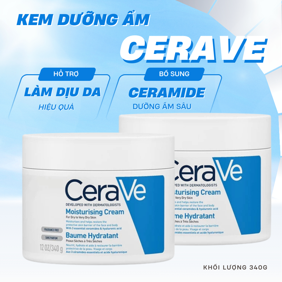 Kem dưỡng ẩm body CERAVE MOISTURISING CREAM phục hồi sâu và ẩm mịn suốt 48H toàn thân bảo vệ da 340g