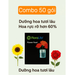 FloraLife Combo 50 Gói Bột Dưỡng Hoa - Giúp Hoa Tươi Lâu, Không Hôi Nước, Nhập Khẩu Chính Hãng Mỹ