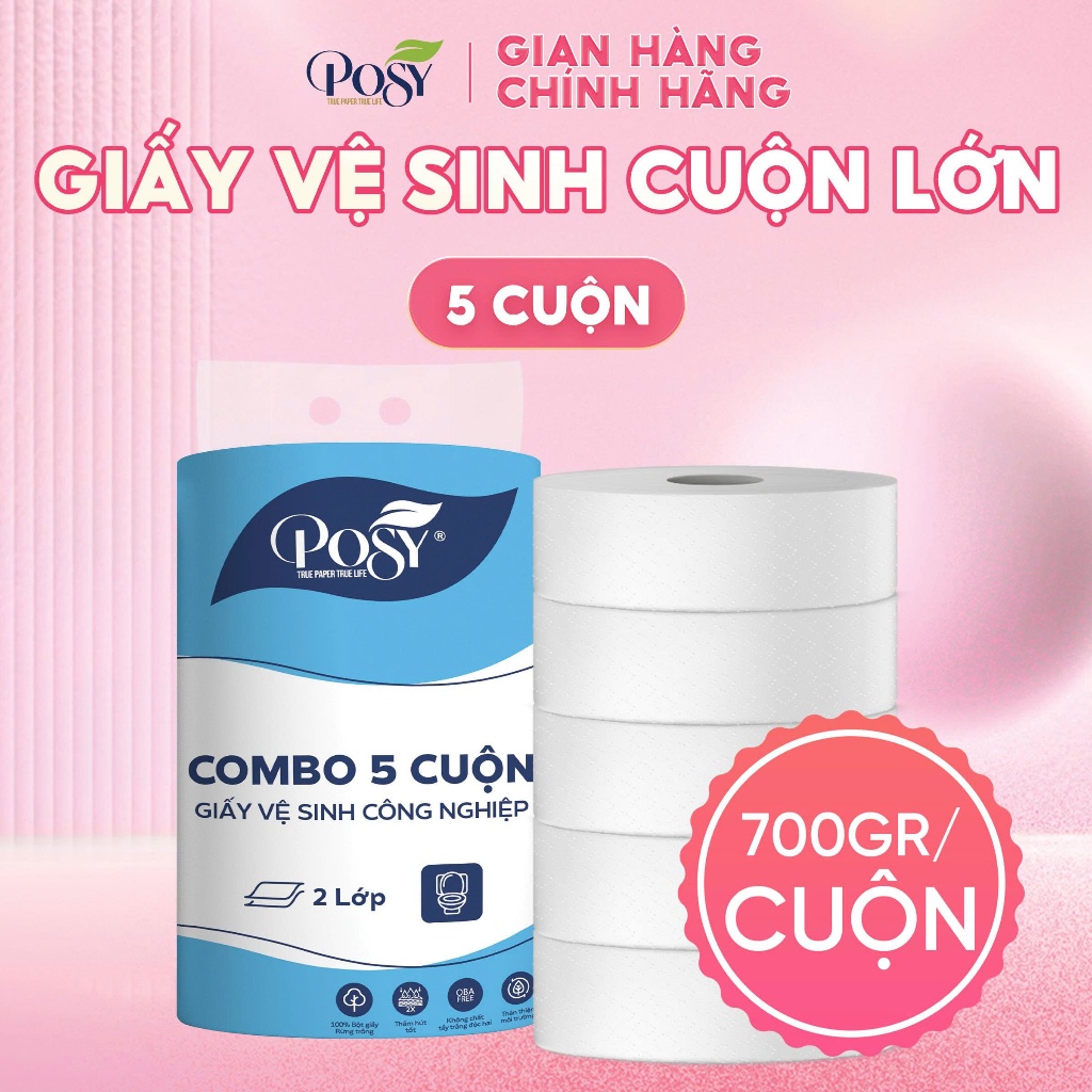 [TRỢ GIÁ] COMBO 5 CUỘN GVS POSY - Cuộn lớn, 700gram 2 lớp, mềm mịn, tiết kiệm, thân thiện với môi trườn