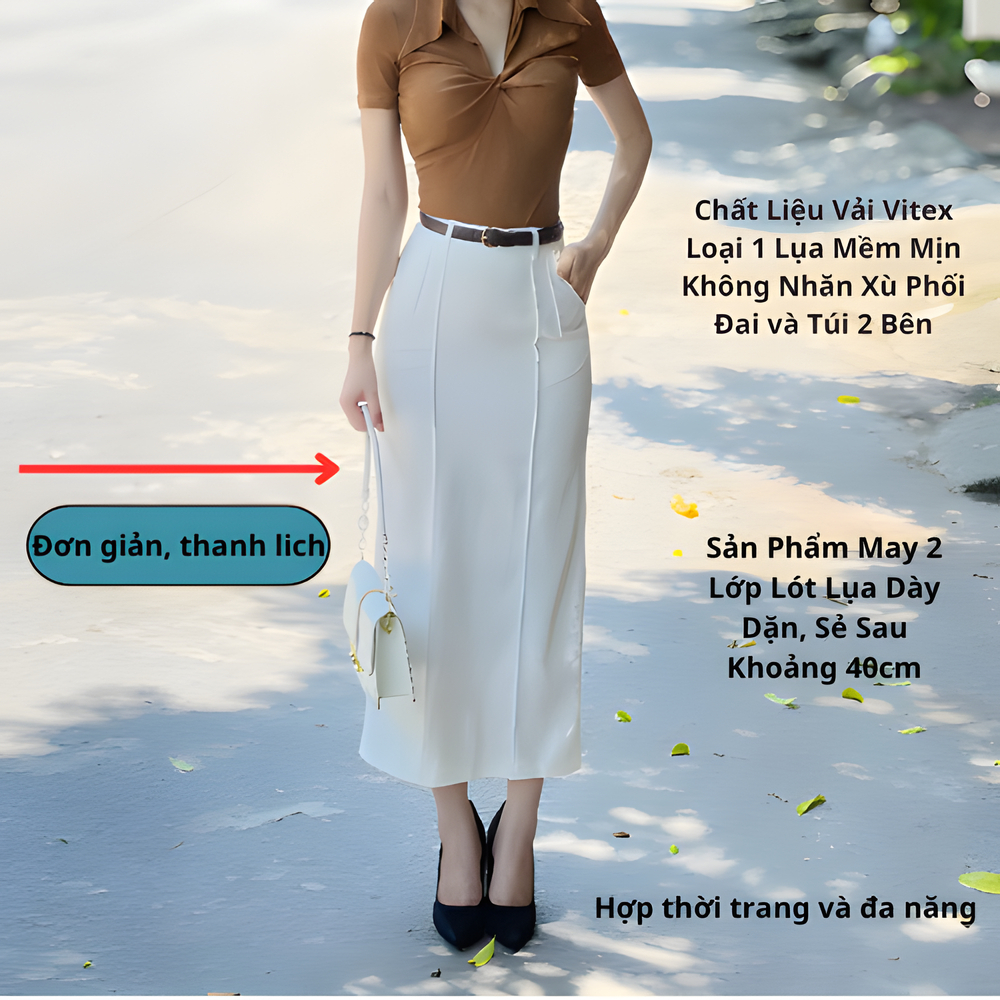 Chân Váy Dáng Suông Dài 80cm Chất Liệu Vitex Mềm MỊn, Túi 2 Bên Tiện Lợi, SHOPNGOCTRANG19 CV167