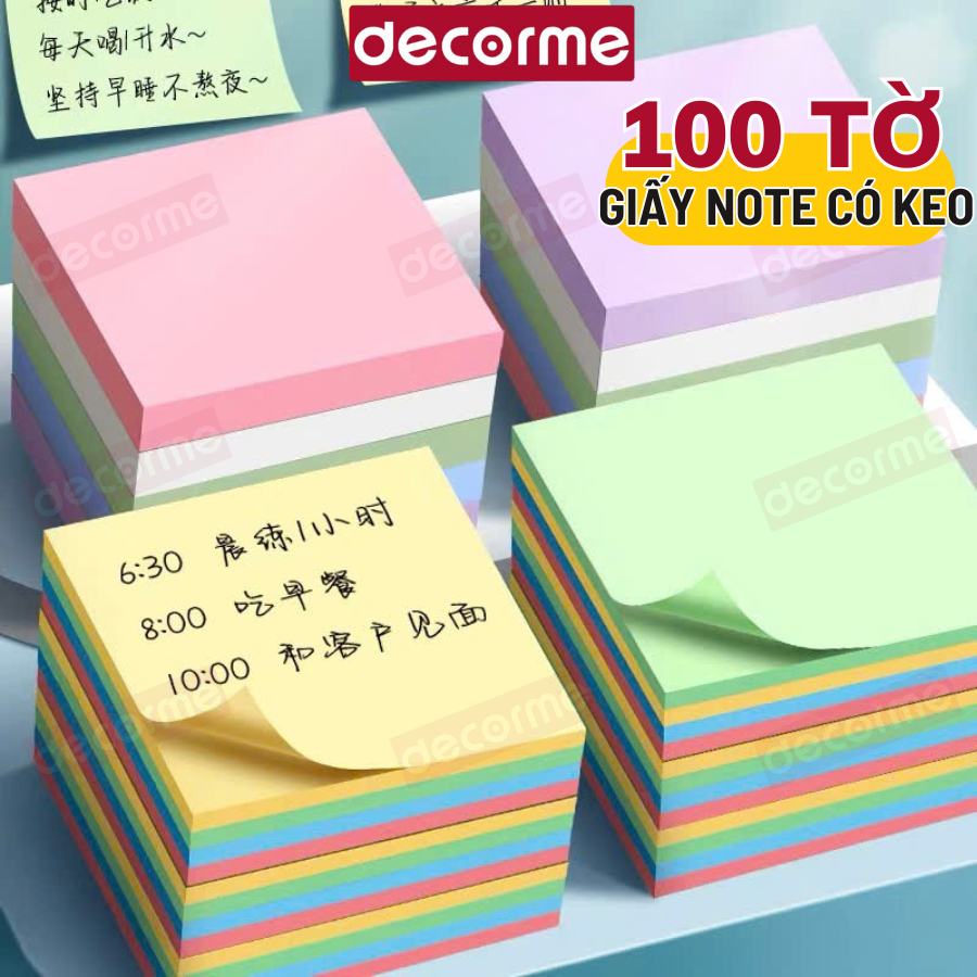 Tập 100 tờ nhớ note ghi chú Decorme giấy basic phụ kiện văn phòng phẩm ...