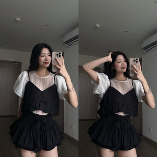 [A0.237] Set Áo Tơ Óng Mềm Tay Phồng Mix Áo Yếm Rời ( có dây tăng giảm, k bị ngứa)