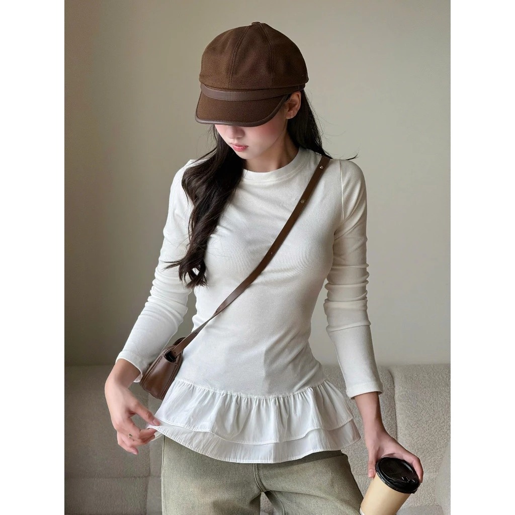 Áo Thun Thu Đông Dài Tay Phối Tùng Xoè Xinh, Áo Thun Dài Tay Form Dáng Vừa Miha Studio