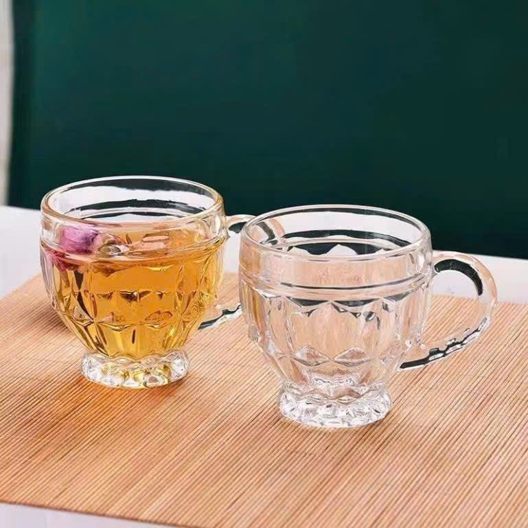 Ly Thủy Tinh Có Quai Vân Kim Cương - Cốc Thủy Tinh Uống Trà