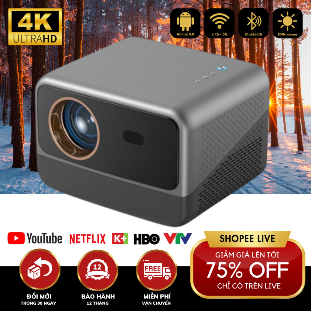 Máy Chiếu Mini Xem Phim KAW KP960 Kết Nối Điện Thoại Âm Thanh Rạp Chiếu Phim, Chất lượng 4K, độ sáng cao, dạy học, cafe