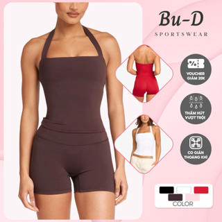 Đồ tập gym yoga nữ cổ yếm quần đùi nâng mông thun Poly co giãn 4 chiều (Mã 161)
