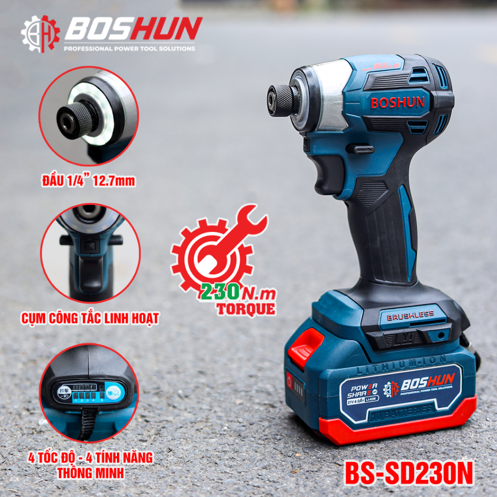 [Chính Hãng] Máy Chuyên Vít Boshun BS-SD230N 4 Tốc Độ, 4 Chế Độ Thông Minh, Chuyên Bắt Vít, Bắn Tôn