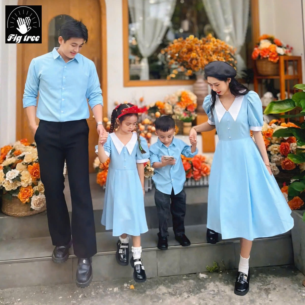 Combo Đồ Gia Đình  Fig Tree  Màu Xanh Nhạt Phối Siêu Hot, Chất Cotton, Có Nhiều Size