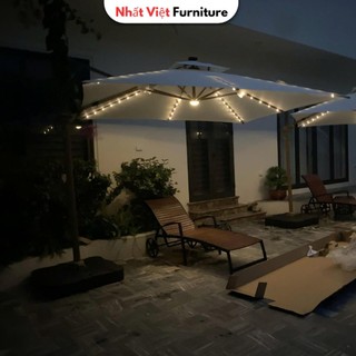 Ô Dù Lệch Tâm Vuông 3x3m Cao Cấp Có Đèn LED Hạt – Xoay 360° | Che Nắng Sân Vườn, Quán Cafe, Hồ Bơi