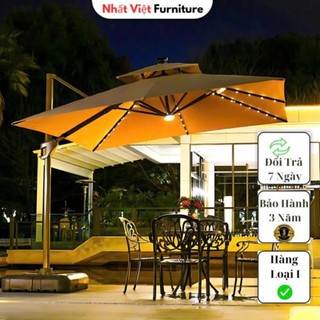 Ô Dù Lệch Tâm Vuông 3x3m Cao Cấp Có Đèn LED Hạt – Xoay 360° | Che Nắng Sân Vườn, Quán Cafe, Hồ Bơi