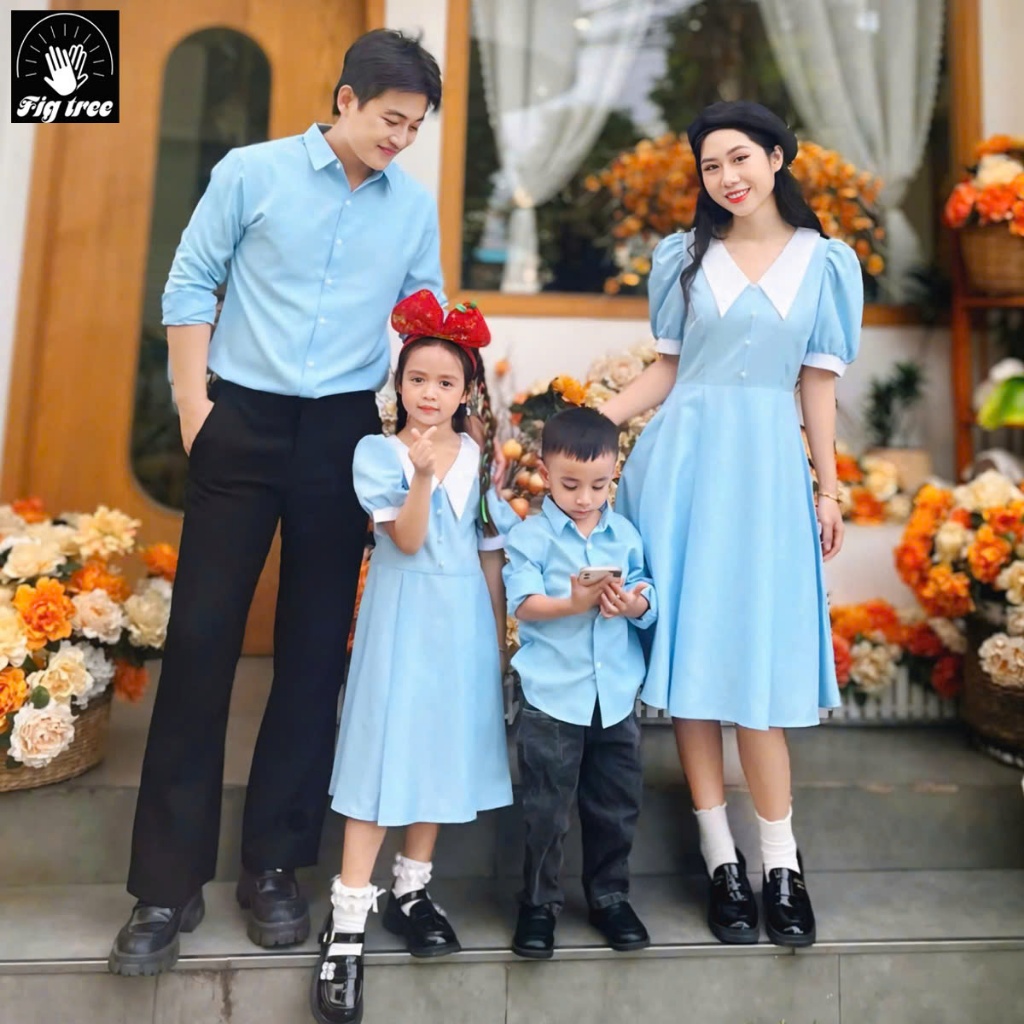 Combo Đồ Gia Đình  Fig Tree  Màu Xanh Nhạt Phối Siêu Hot, Chất Cotton, Có Nhiều Size