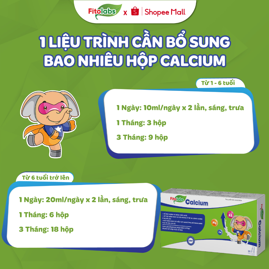 [CHÍNH HÃNG] FITOLABS Calcium Giúp Xương Răng Chắc Khoẻ,Phát Triển Chiều Cao Bé Từ 1 Tuổi 20 Ống