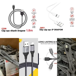 Cáp sạc dây dù 0.9 -1.8- 2.7 mét -DRAPOW CZ08 siêu bên chống đứt