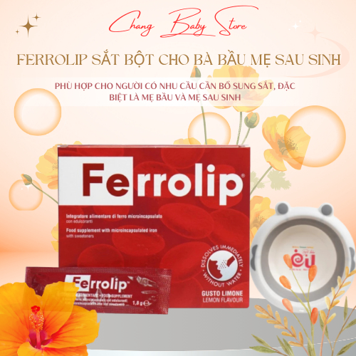 Sắt sinh học Ferrolip dành cho mẹ bầu và người thiếu máu thiếu sắt hộp 20 gói