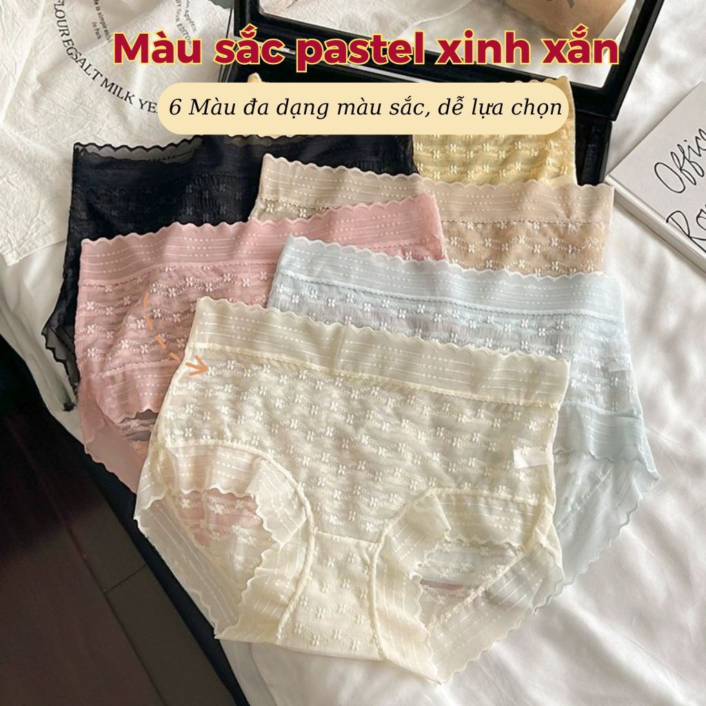 Quần lót ren nữ mỏng nhẹ thoáng mát cạp cao ôm eo tôn dáng sexy thêu hoa xinh xắn cute LANIXA L5505