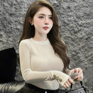 Áo ÔM Body Tay Phối Cúc Đồng Sang Chảnh Nữ Thời Trang