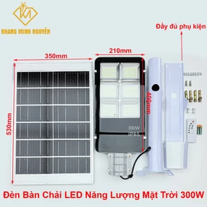 Đèn Bàn Chải Năng Lương Mặt Trời 300W IP65 - Siêu sáng - Pin dung lượng lớn - Tấm pin 53x35cm
