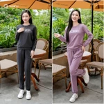 [FORM KHÁ RỘNG ] Bộ thể thao nữ cotton da cá áo dài quần dài bo gấu, năng động, thoải mái SUNFLY SS5810 — ảnh 3
