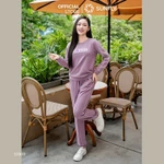 [FORM KHÁ RỘNG ] Bộ thể thao nữ cotton da cá áo dài quần dài bo gấu, năng động, thoải mái SUNFLY SS5810 — ảnh 6
