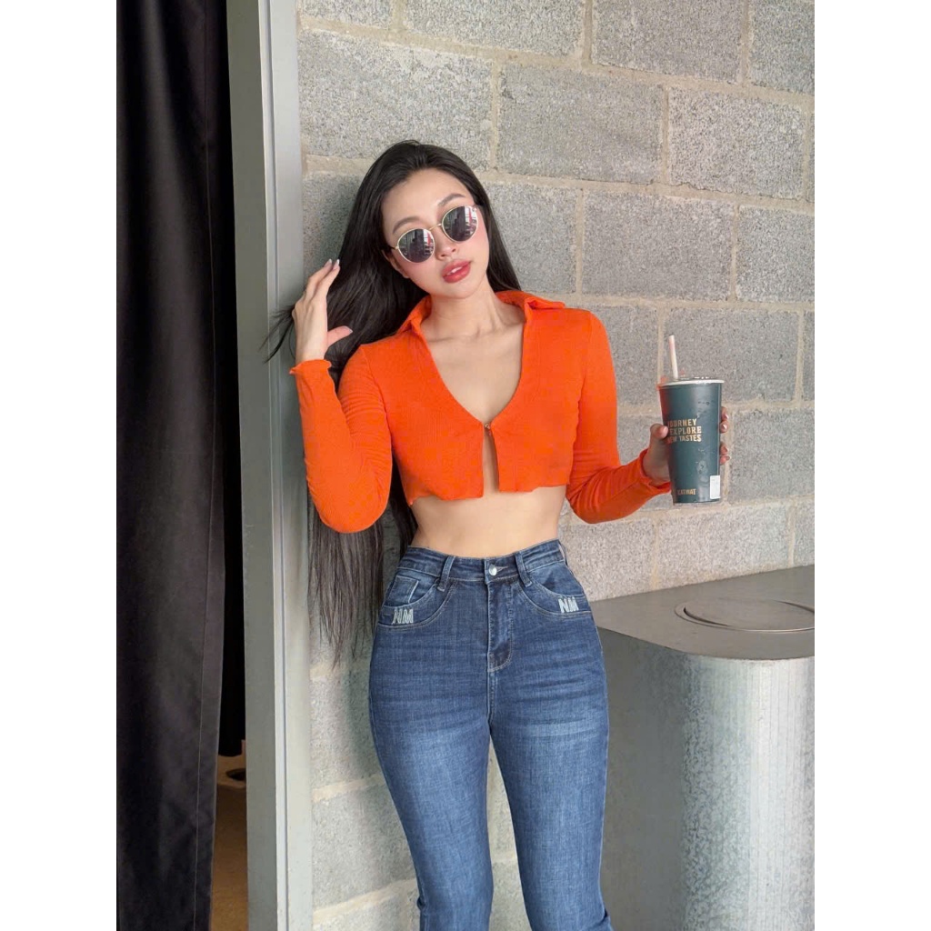 Quần Jeans Nữ, quần Bò Nữ Ống Loe Dài Lưng Cao Thêu Túi Co Giãn 4 Chiều