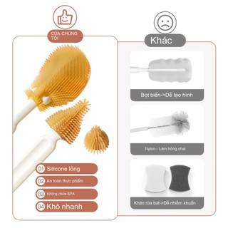 Youkebei Bộ cọ rửa bình sữa silicon mềm và kệ úp bình chống đổ - Giải pháp vệ sinh bình sữa và ống hút an toàn cho bé