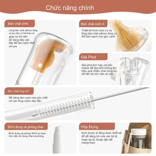 Youkebei Bộ cọ rửa bình sữa silicon mềm và kệ úp bình chống đổ - Giải pháp vệ sinh bình sữa và ống hút an toàn cho bé