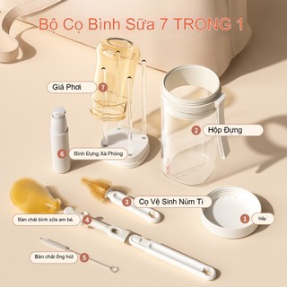 Youkebei Bộ cọ rửa bình sữa silicon mềm và kệ úp bình chống đổ - Giải pháp vệ sinh bình sữa và ống hút an toàn cho bé