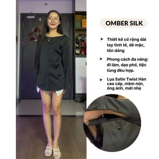 Áo sơ mi lụa Omber Silk thiết kế cao cấp – Dài tay cổ rộng, chất Satin Twist Hàn nhập khẩu SPACSILK