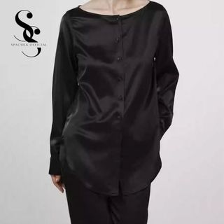 Áo sơ mi lụa Omber Silk thiết kế cao cấp – Dài tay cổ rộng, chất Satin Twist Hàn nhập khẩu SPACSILK