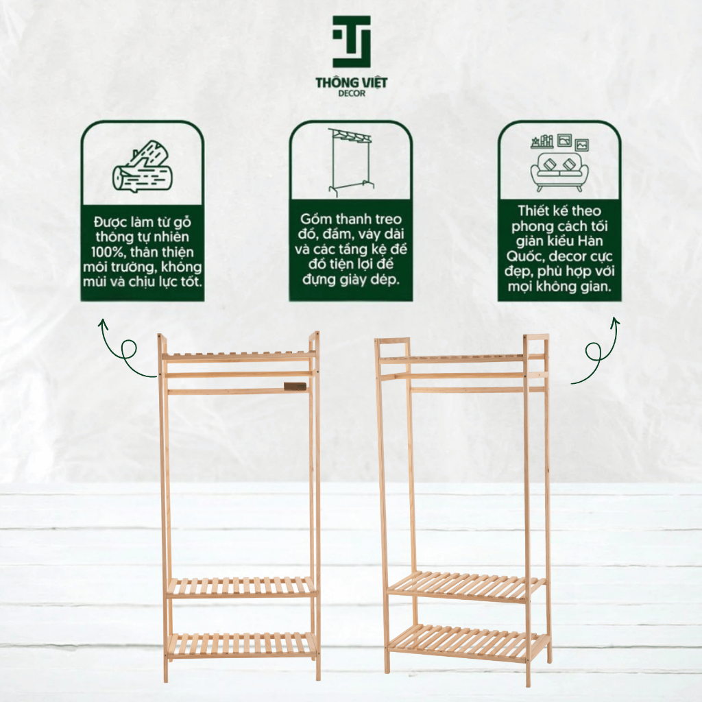 Kệ Vuông Treo Quần Áo, Tủ Treo Quần Áo Đa Năng 1 Khoang Gỗ Thông Tự Nhiên 2 Size To Nhỏ Chịu Lực Tốt
