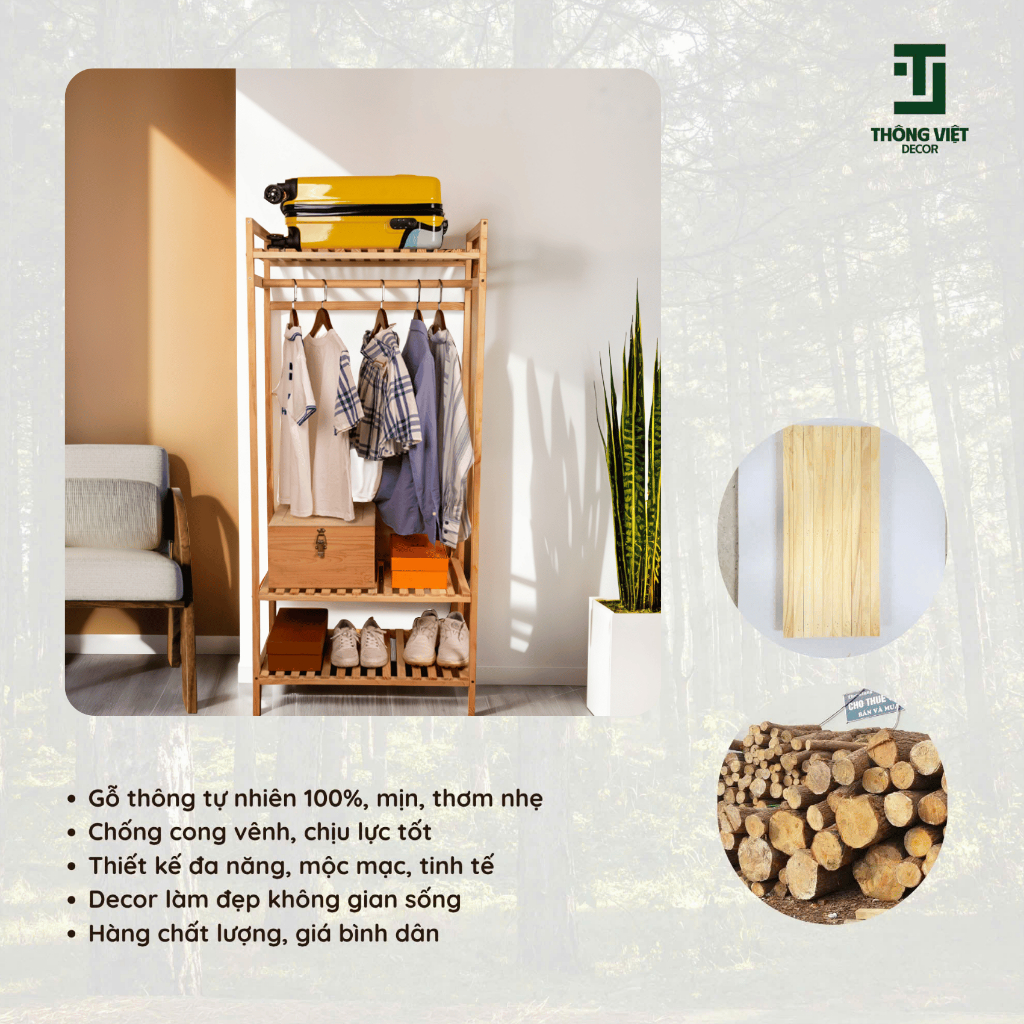 Kệ Vuông Treo Quần Áo, Tủ Treo Quần Áo Đa Năng 1 Khoang Gỗ Thông Tự Nhiên 2 Size To Nhỏ Chịu Lực Tốt
