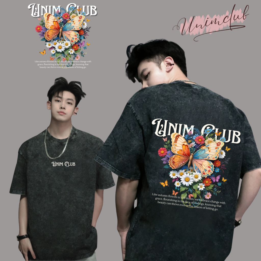 [250 GSM] Áo Thun Hoa Butterfly UnimClub Họa Tiết Cổ Điển Form Rộng Unisex Nam Nữ Chất Liệu Cotton Cao Cấp