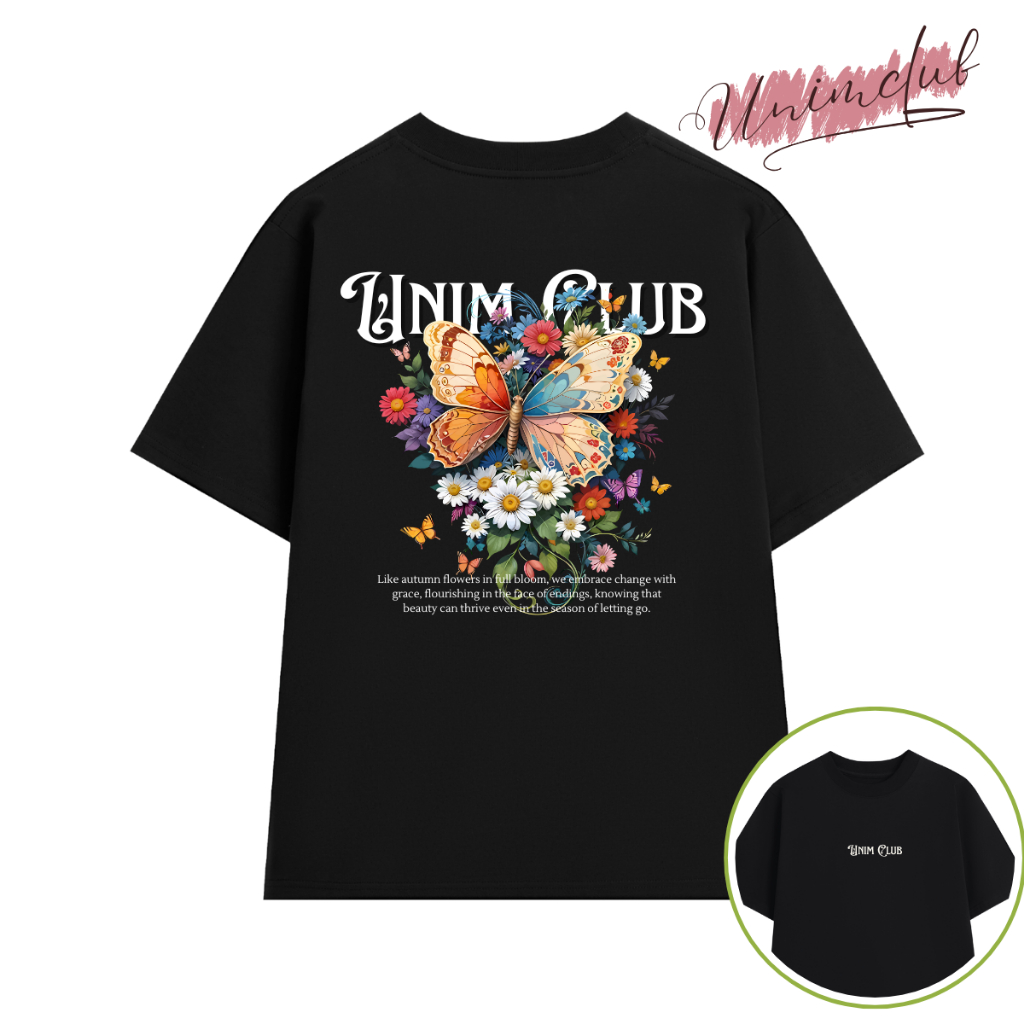 [250 GSM] Áo Thun Hoa Butterfly UnimClub Họa Tiết Cổ Điển Form Rộng Unisex Nam Nữ Chất Liệu Cotton Cao Cấp