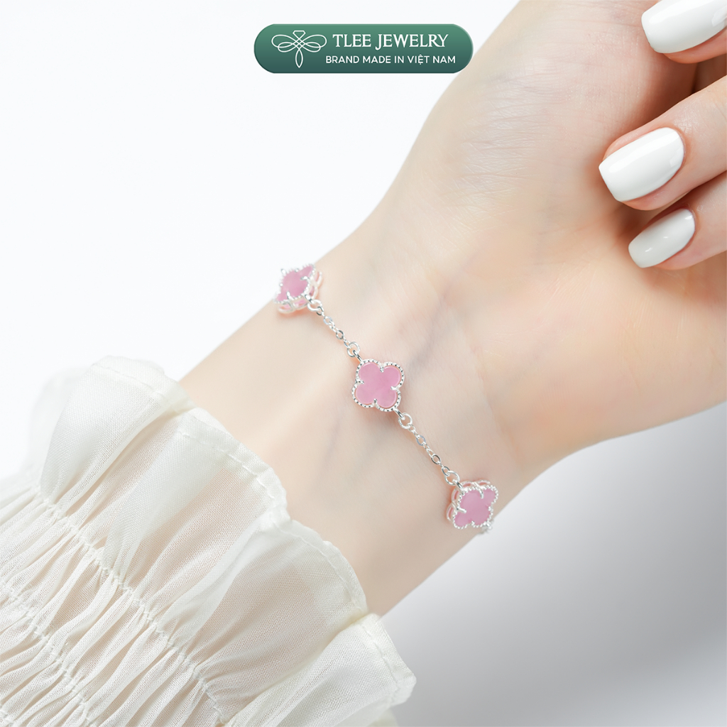 Lắc tay bạc nữ TLEE năm charm hoa cỏ bốn lá đơn sắc sang trọng đá 8mm TLEE JEWELRY LT0475 | BigBuy360 - bigbuy360.vn